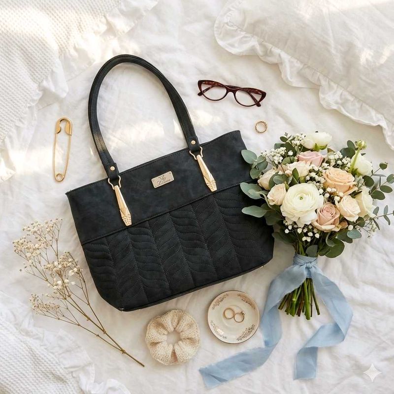 Stylish Black Quilted Handbag