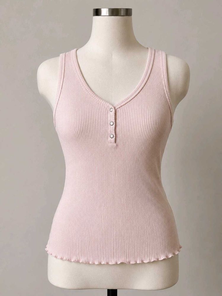 Ribbed Button-Up Tank Top