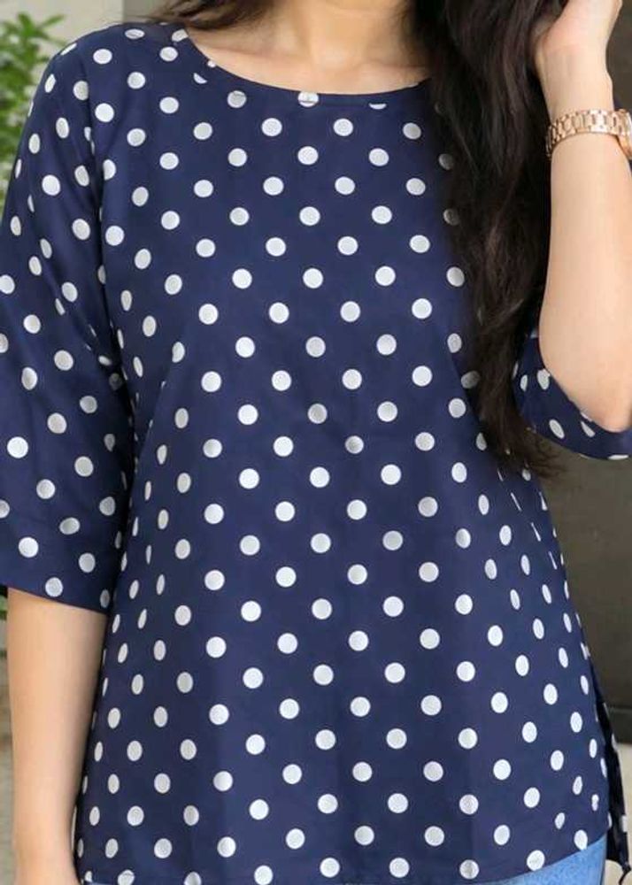 Navy Blue Polka Dot Kurta Size M