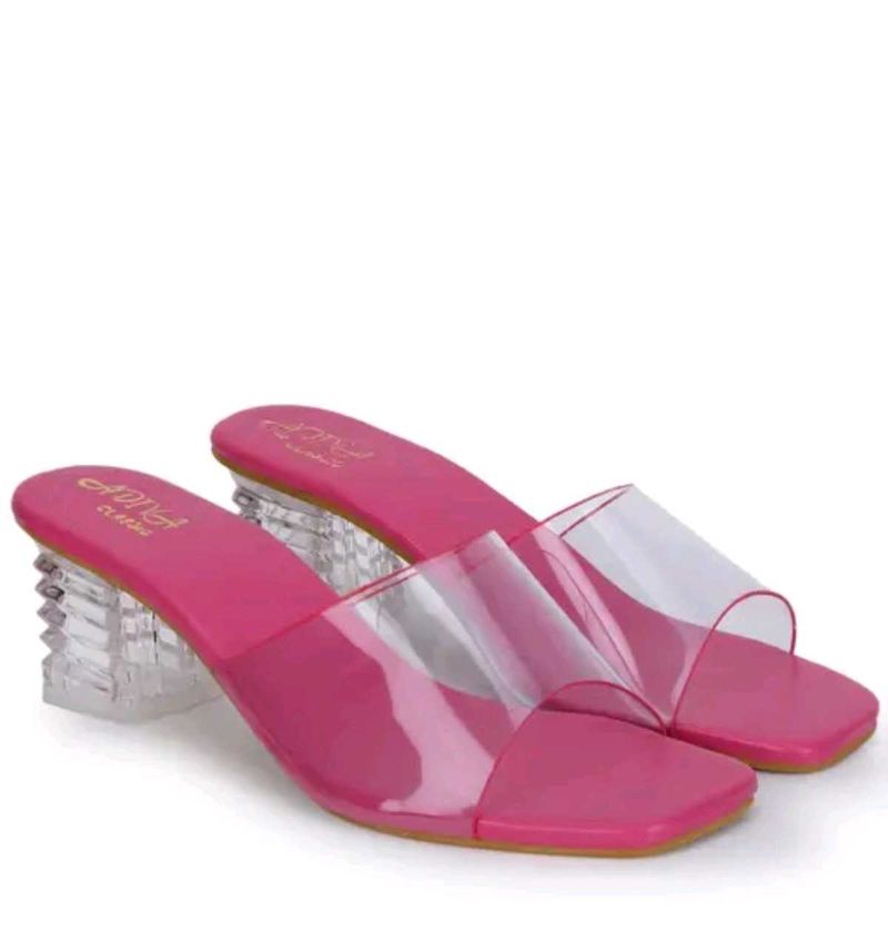 Pink Clear Heel Mules