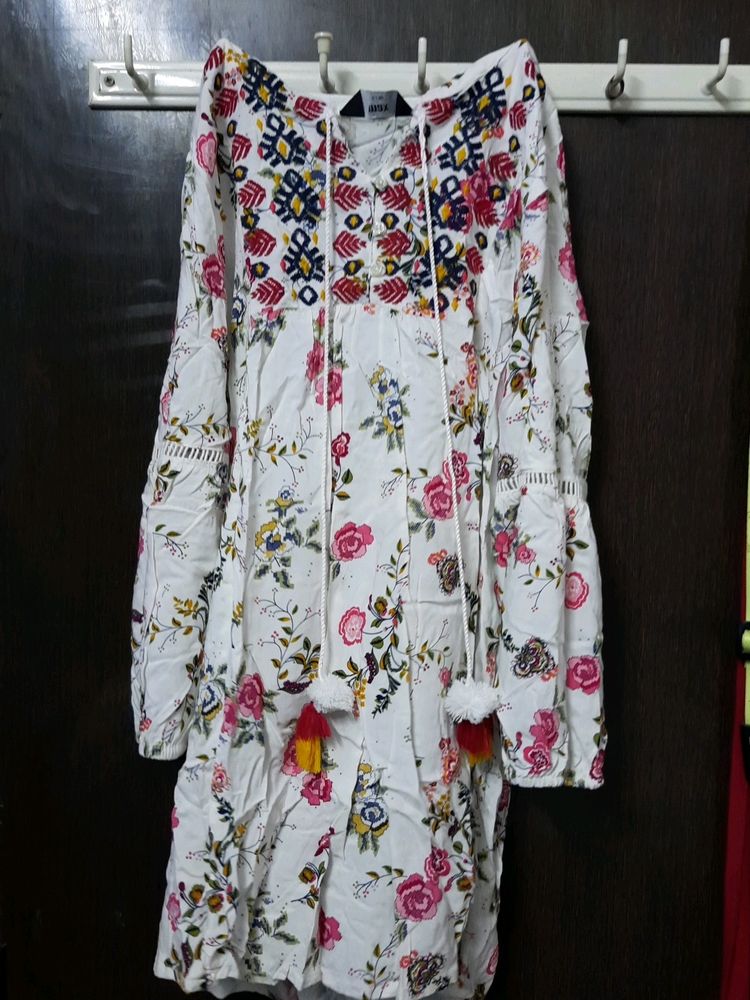 White Floral A-line Top