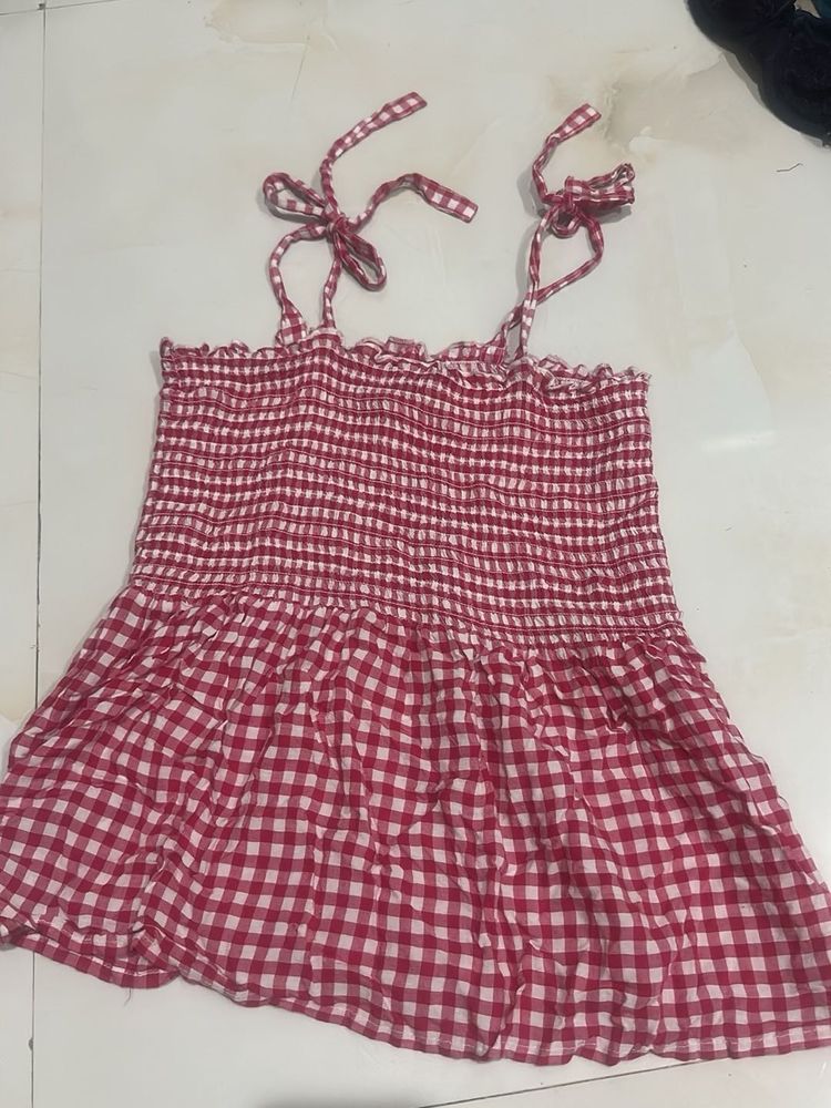 Red Gingham Smocked Camisole Top