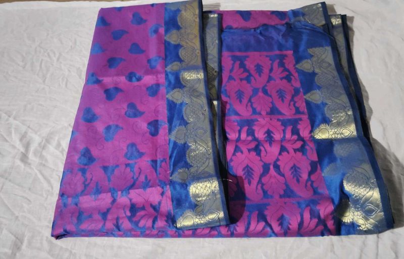 Pink &amp; Blue Saree with Blouse NEVER USED
