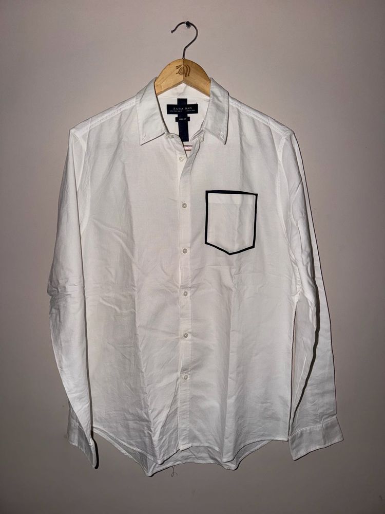 Zara White Pocket Designer Shirt