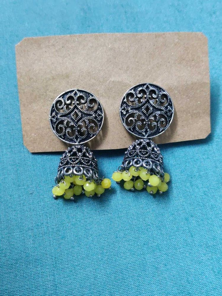 Yellow Beaded Jhumka Earrings