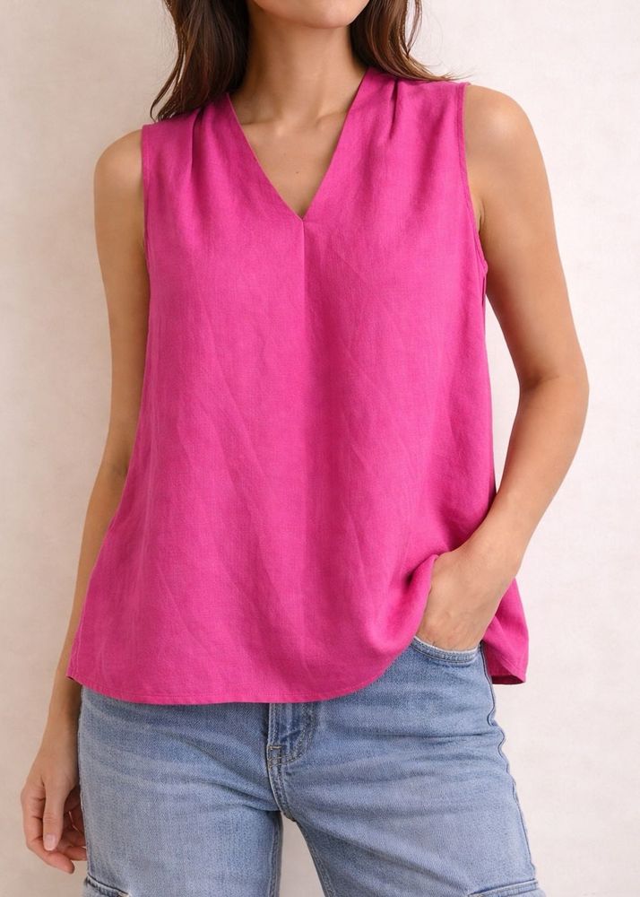 Hot Pink Sleeveless V-Neck Top . size - L