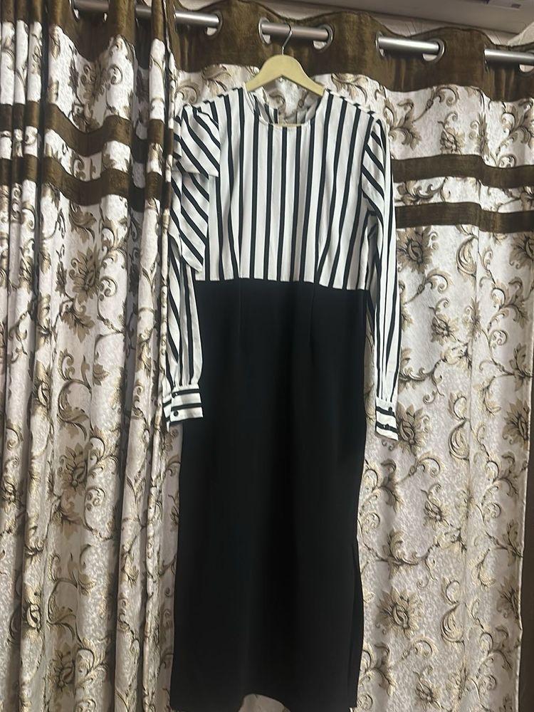 Chic Striped &amp; Solid Midi Dress