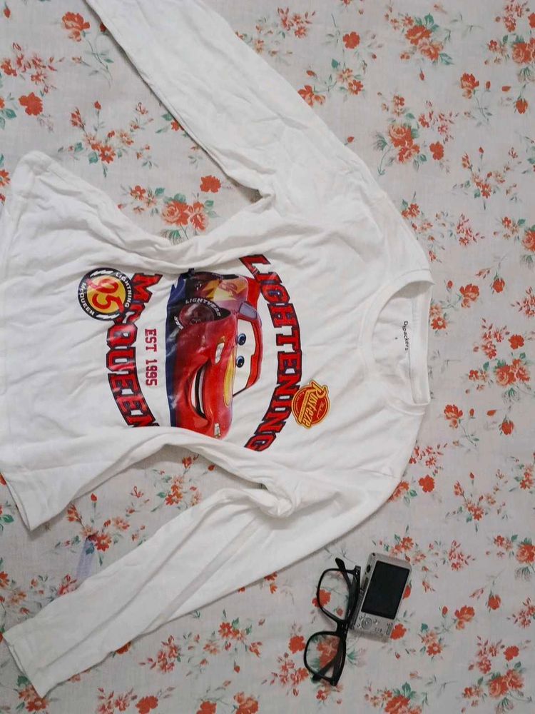 white tshirt with it red car ...top