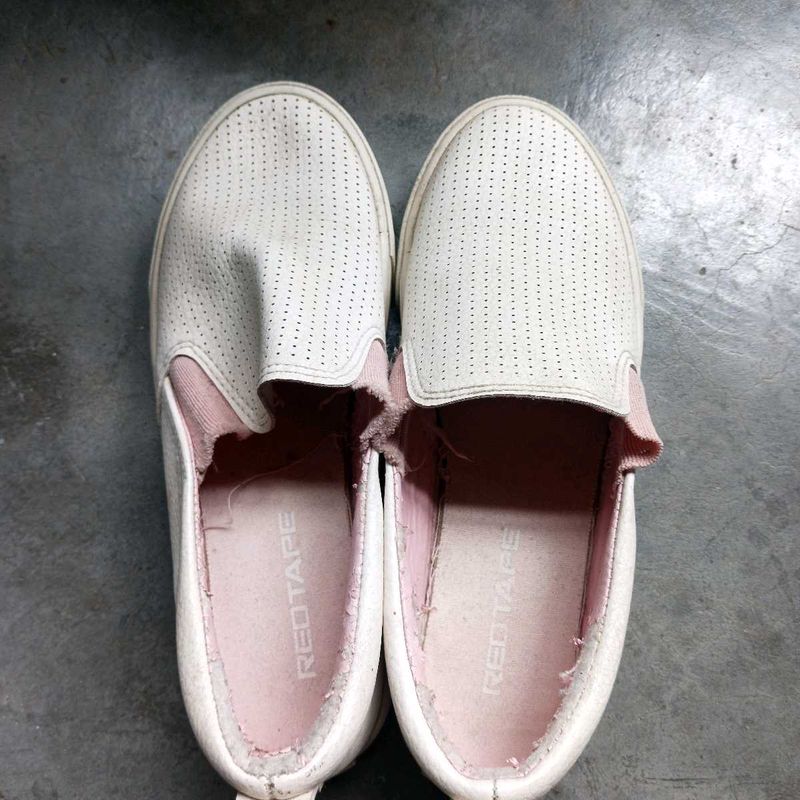 White Perforated Slip-On Sneakers