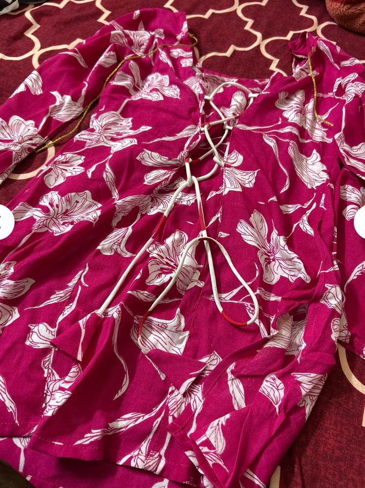 pink floral corset short kurti