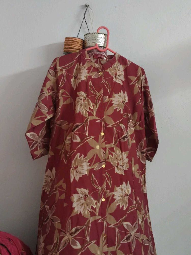 Maroon Floral Print Kurta
