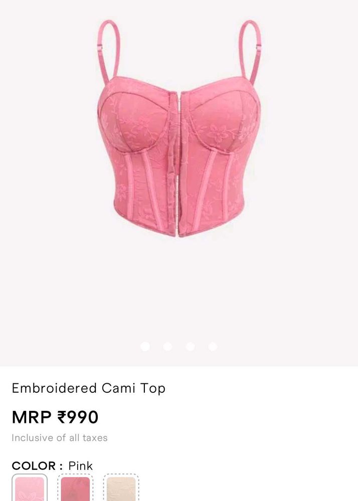 Pink Embroidered Corset Cami Top