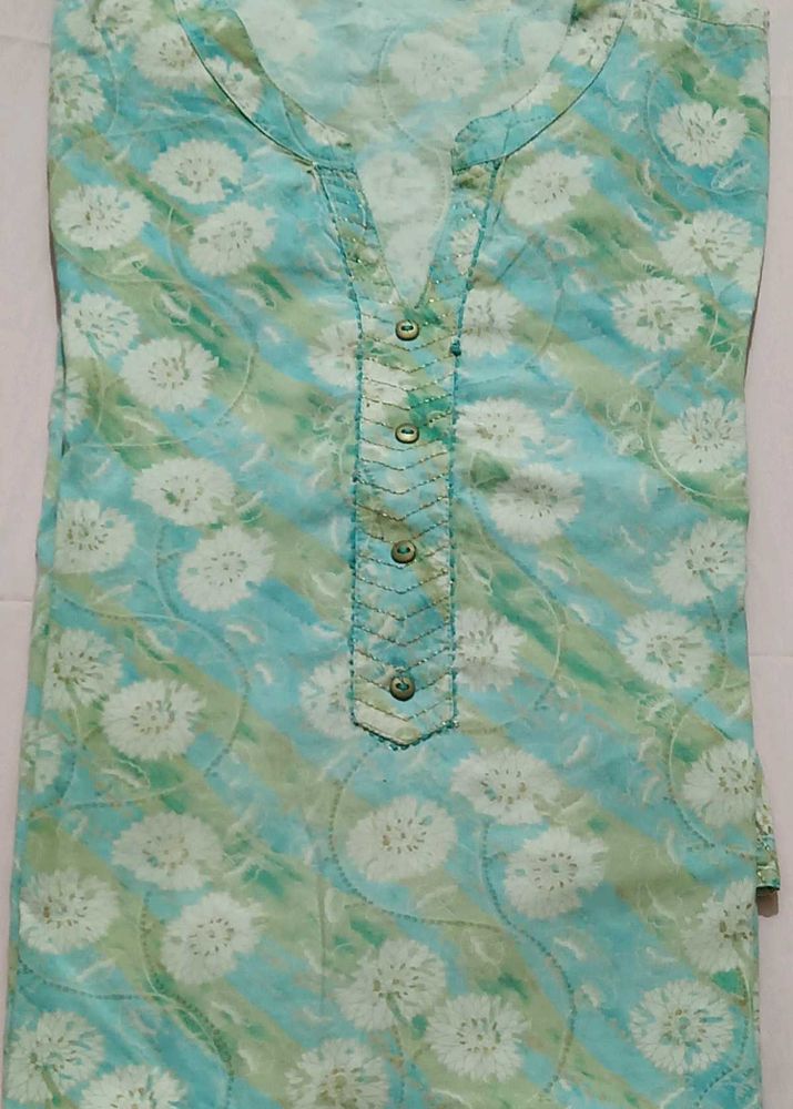 Beautiful Teal &amp; Green Floral Kurta