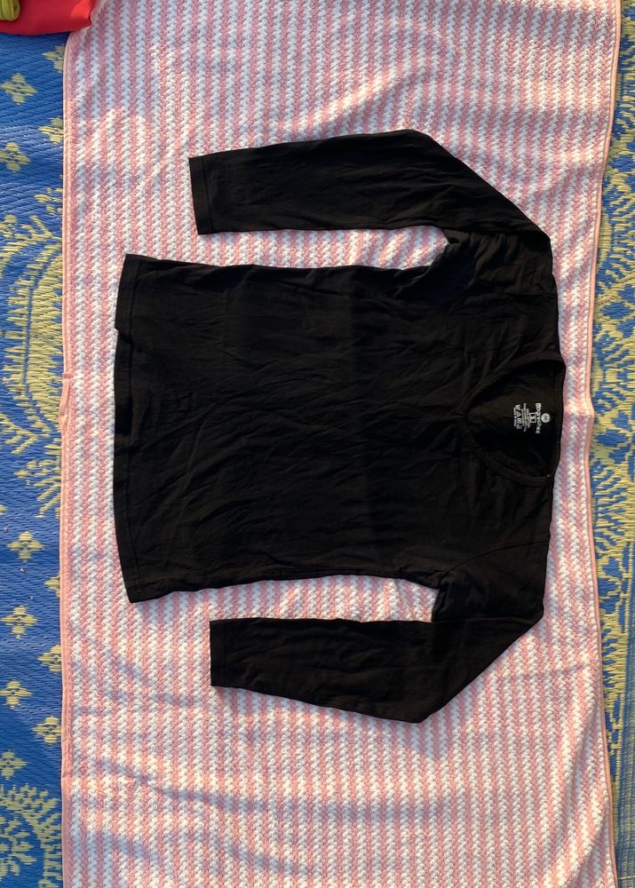 Black Cotton Full Sleeves Top