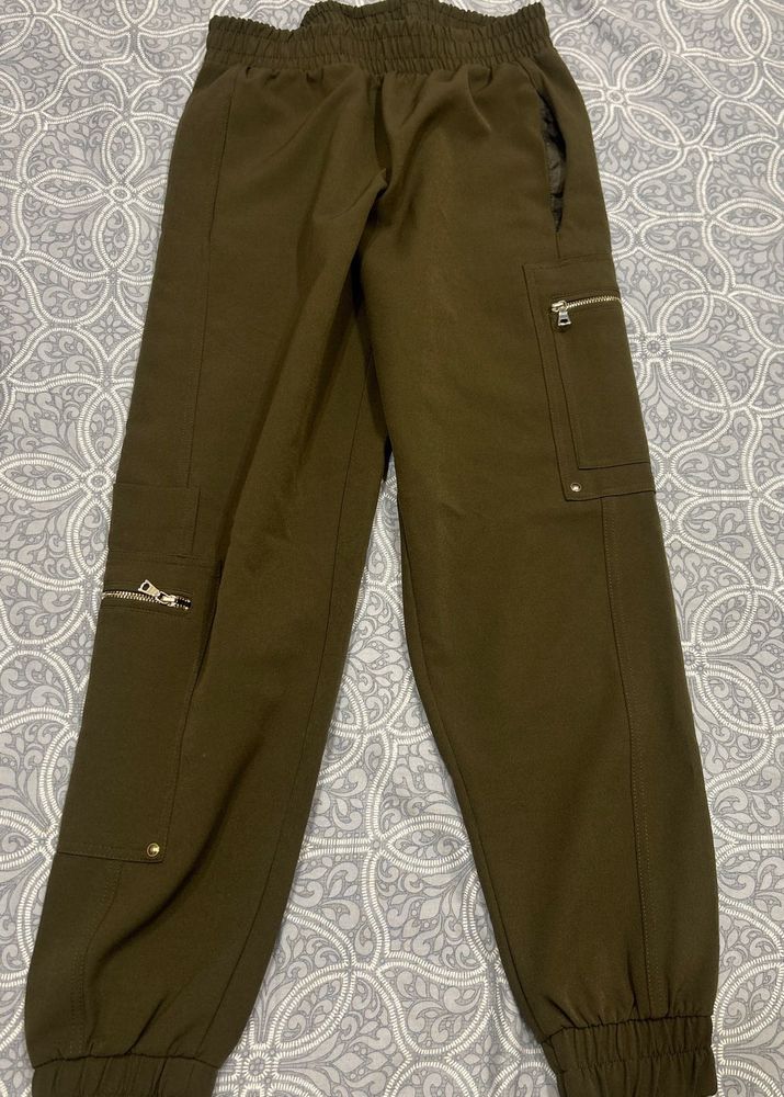 Olive Cargo Joggers with Zippers