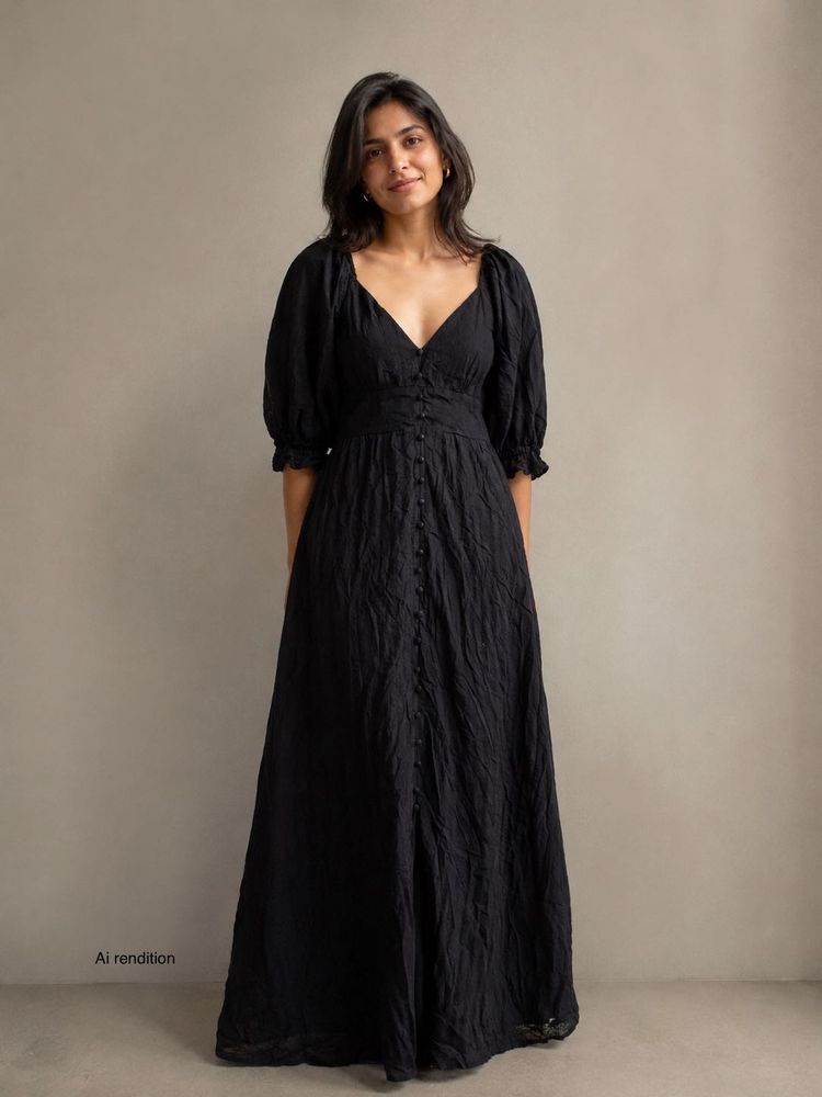 Chic Black Puff Sleeve Maxi Dress