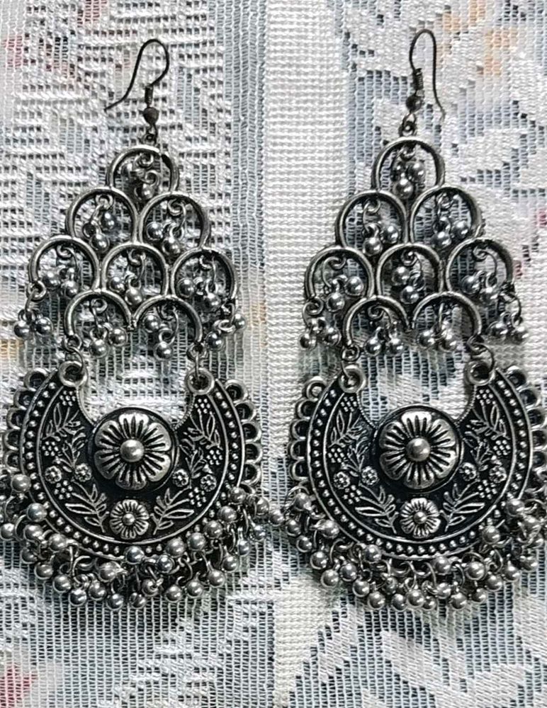 Oxidised Silver Jhumka Earrings