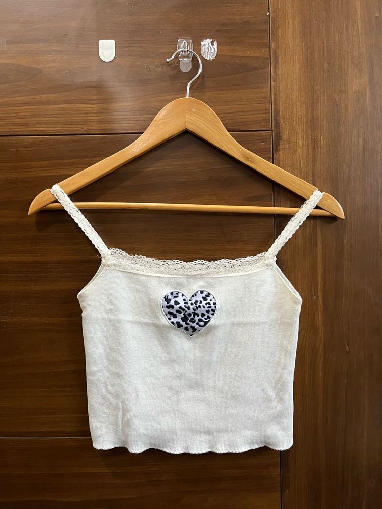 White Cami Top with Heart Detail