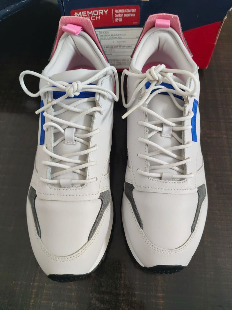 White Sneakers with Blue &amp; Pink Accents