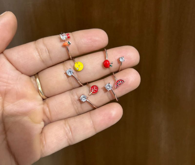 Cute Fruit &amp; Veggie Rings Set of 5