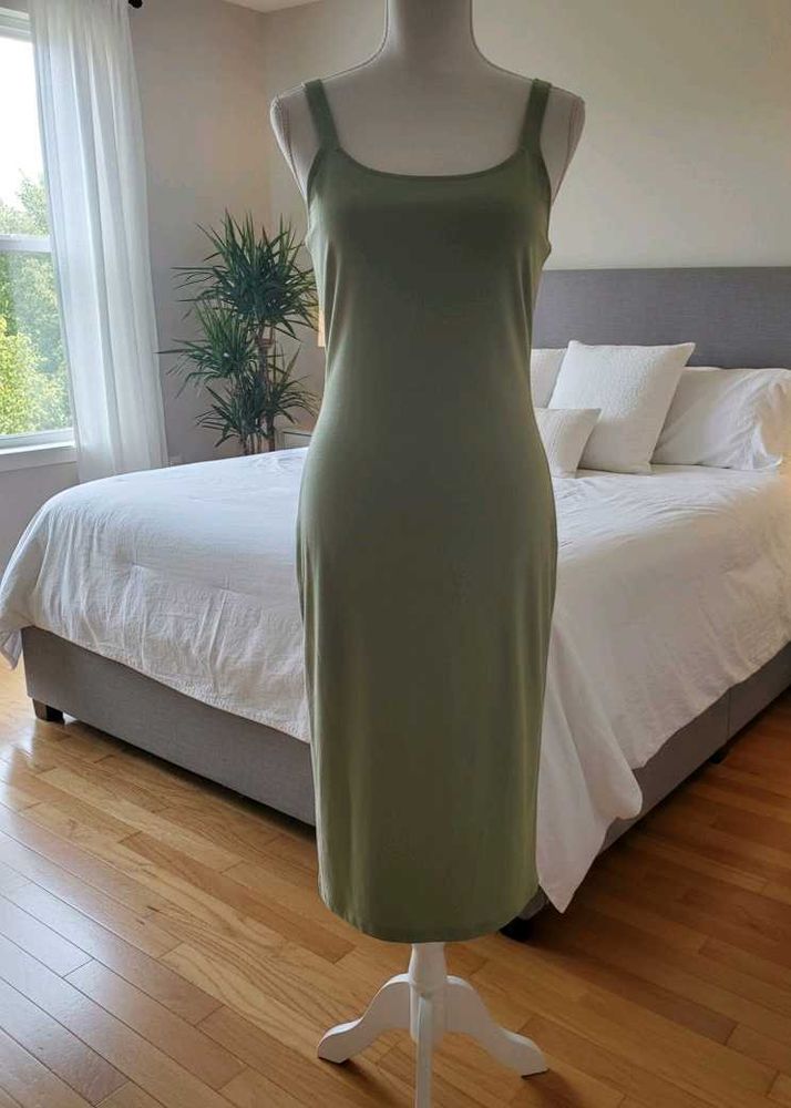 Olive Green Midi Slip Dress