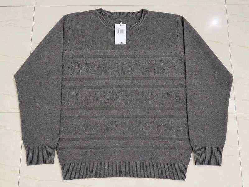 Men's Grey Textured Striped Sweater