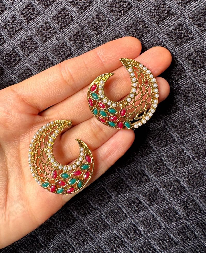 Gold Earrings with Red &amp; Green Stones