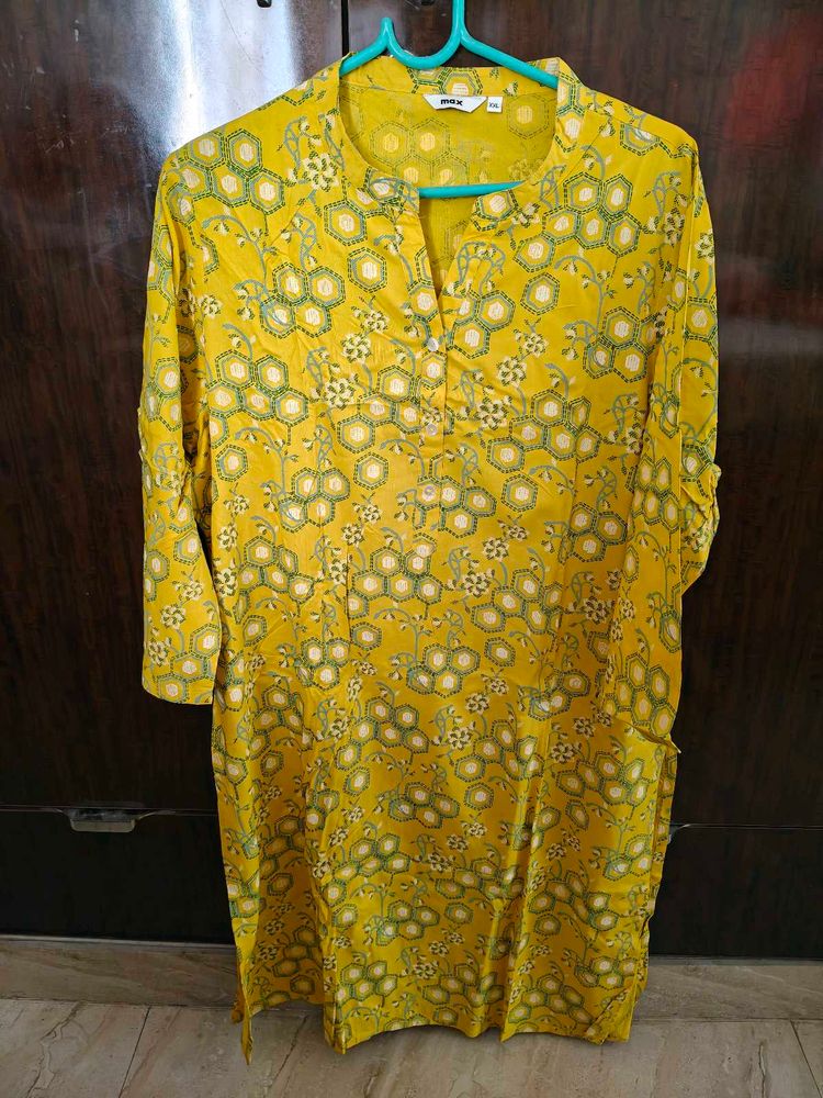 Yellow Printed Kurta