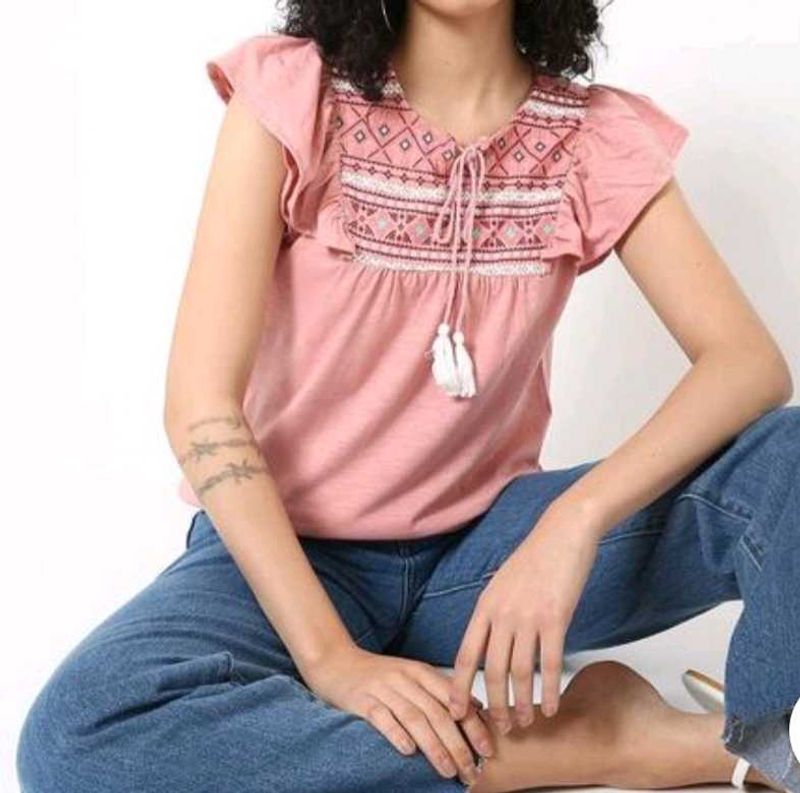 Baby Pink Flutter Sleeve Top