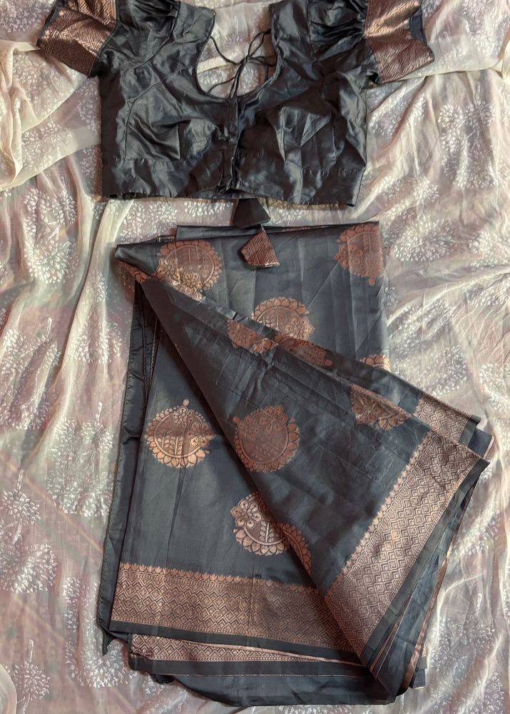 Grey Silk Saree with Stitched Blouse (women’s)