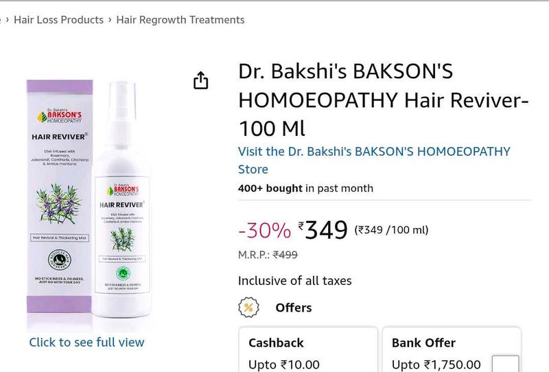Dr. Bakshi's BAKSON'S HOMOEOPATHY Hair Reviver-100