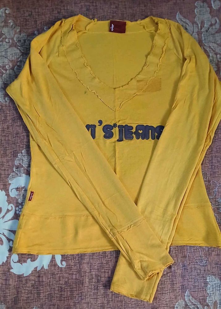 Yellow Long Sleeve Top with "Levi's Jeans" Graphic