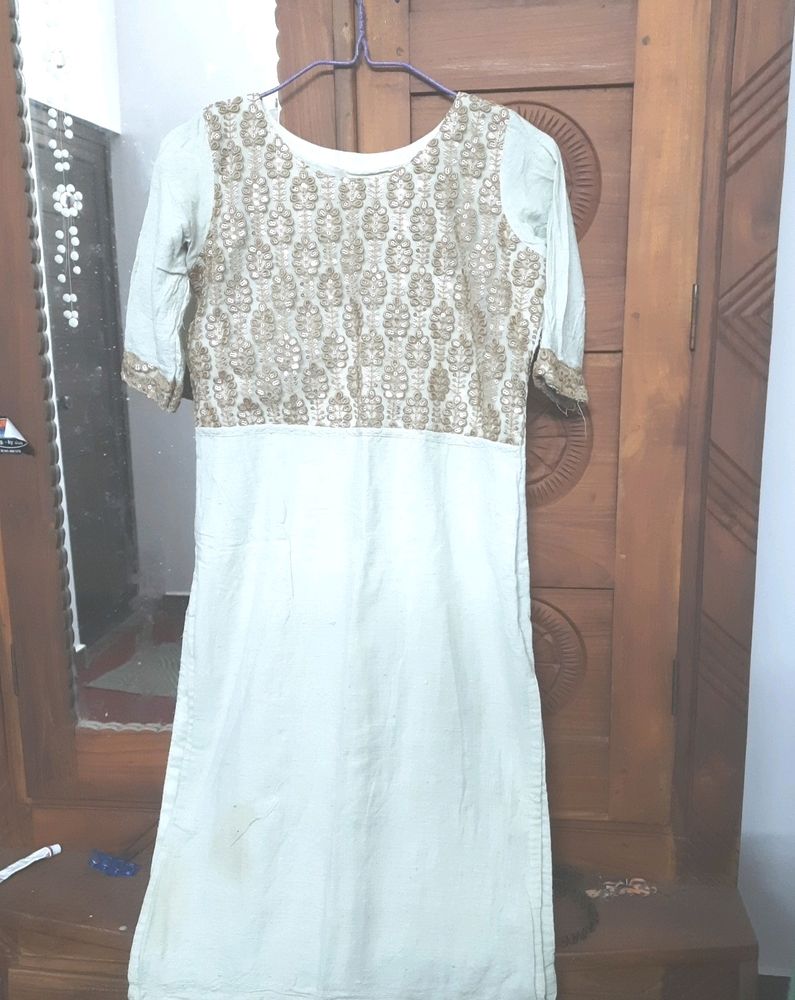 Off White Jute Kurta with Net design