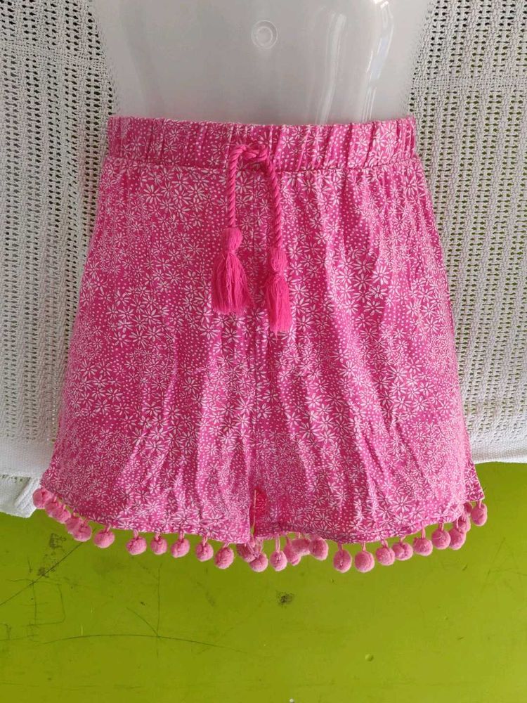 Pink Floral Pom-Pom Shorts