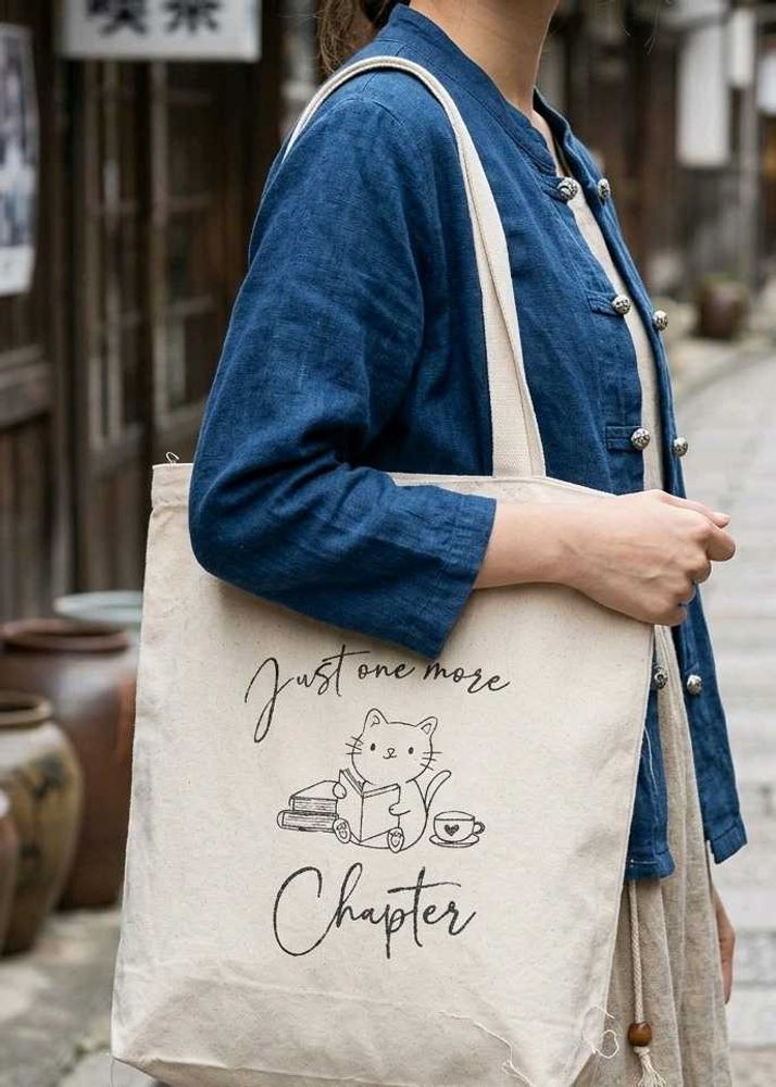 Cute Cat "Just One More Chapter" Tote Bag