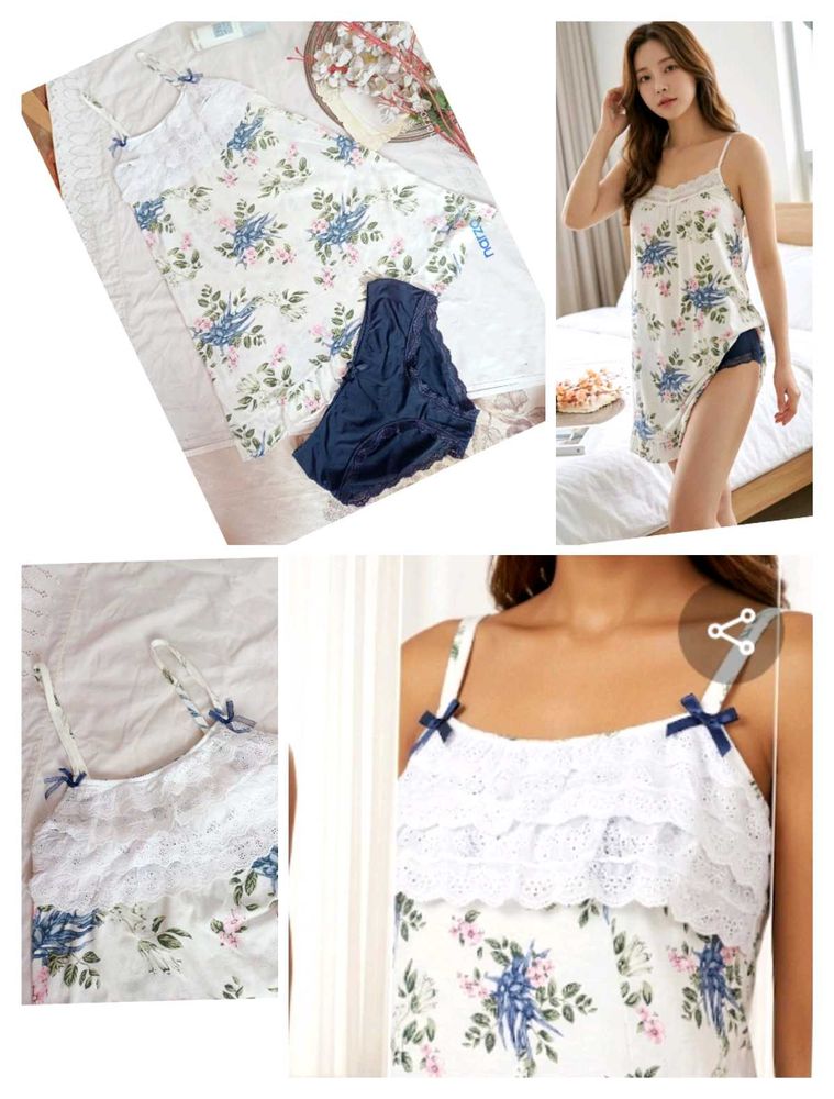 Floral Print Nightgown with Lace Trim