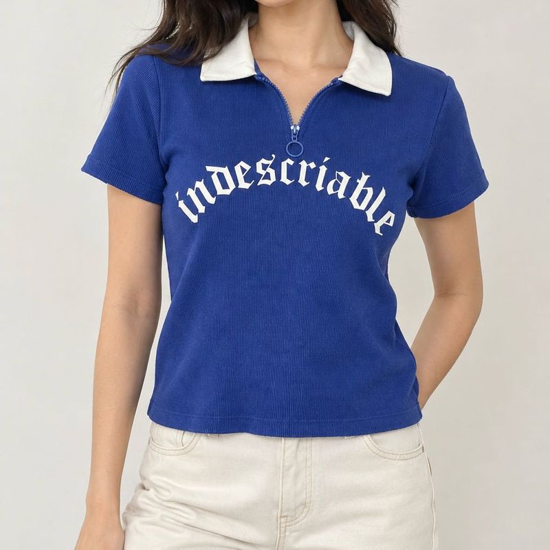 Blue Graphic Zip Polo Shirt