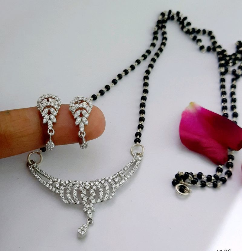 925 Silver Manglasutra With Studs