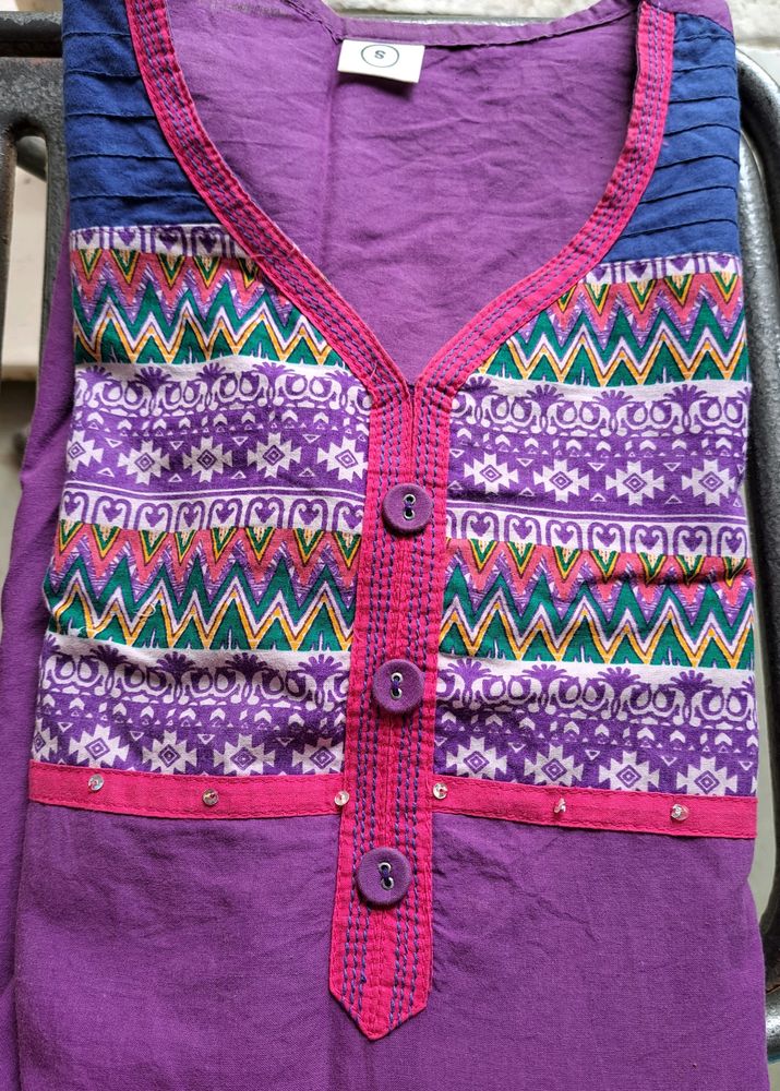 S Size Super Comfy Purple Cotton Kurti.No Flaws