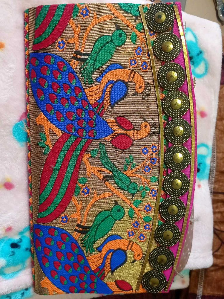 Embroidered Peacock Clutch Bag