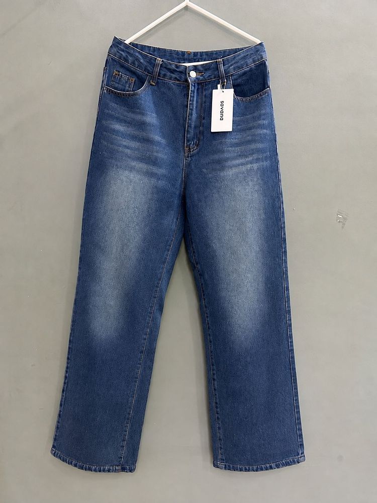 Classic Blue Wash Wide Leg Jeans