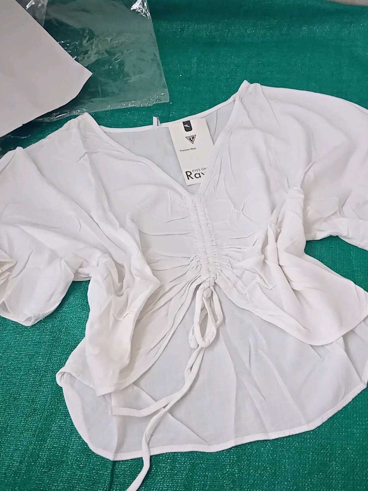 Chic Ruched White Blouse top no 70