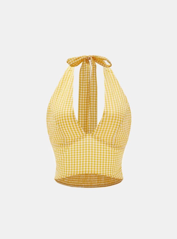 Yellow Gingham Halter Neck Crop Top