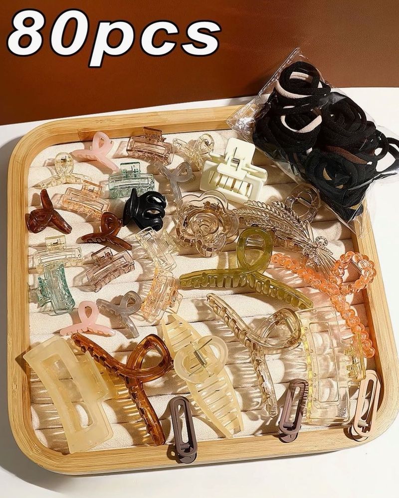 Assorted 80 pcs Hair Claw Clips &amp; Ties