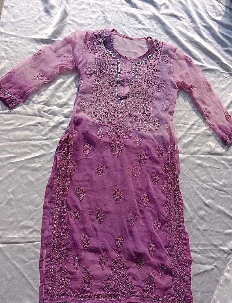 Tie Dry Lavender Chikankari Mirror Work Kurti