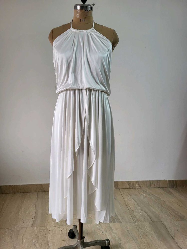 Elegant White Halter Neck Dress Length  46 Inches