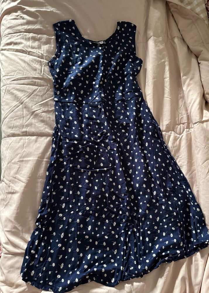 Navy Polka Dot Sleeveless Dress