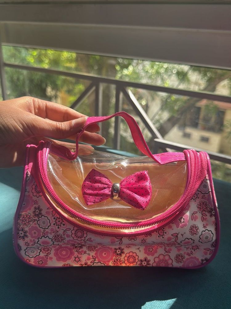 Cute Pink Floral Cosmetic Vanity Pouch