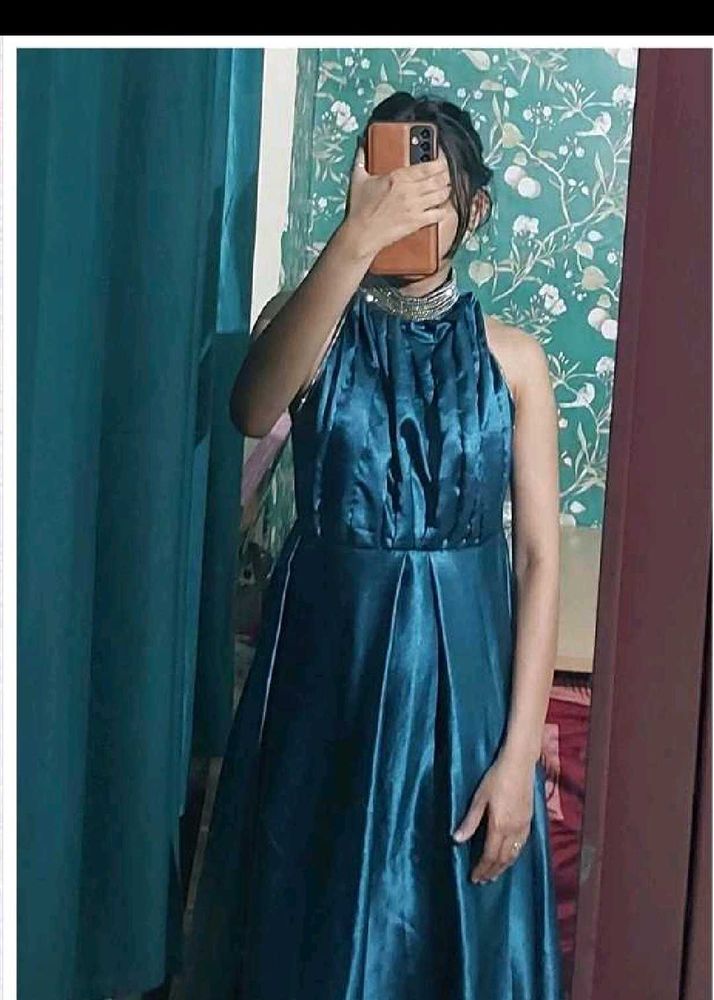 Elegant Blue Satin Maxi Dress