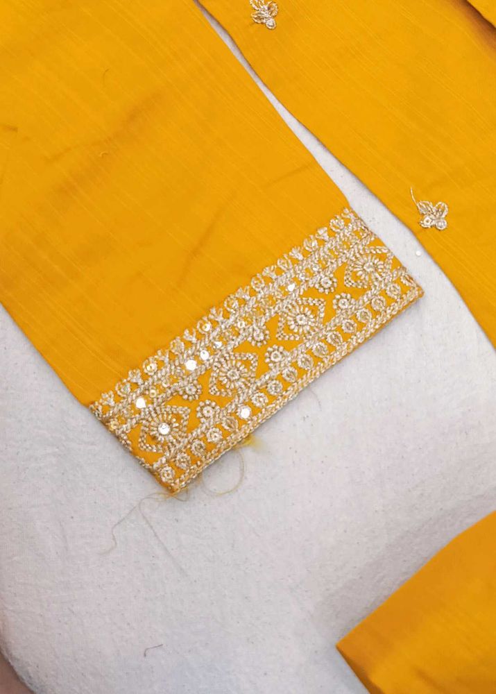 Yellow Kurta with Embroidered Sleeves